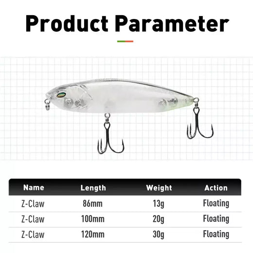 Leydun z-garra flutuante lápis iscas de pesca 86mm 100mm 120mm topwater iscas duras superfície stickbait boa ação baixo wobblers