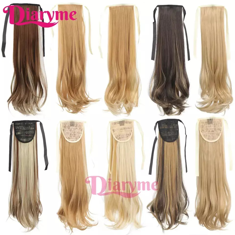 Extensões sintéticas longas do cabelo do rabo de cavalo para mulheres, preto, marrom, reistan do calor, rabo de pônei, cabelo falso, grampo no hairpiece