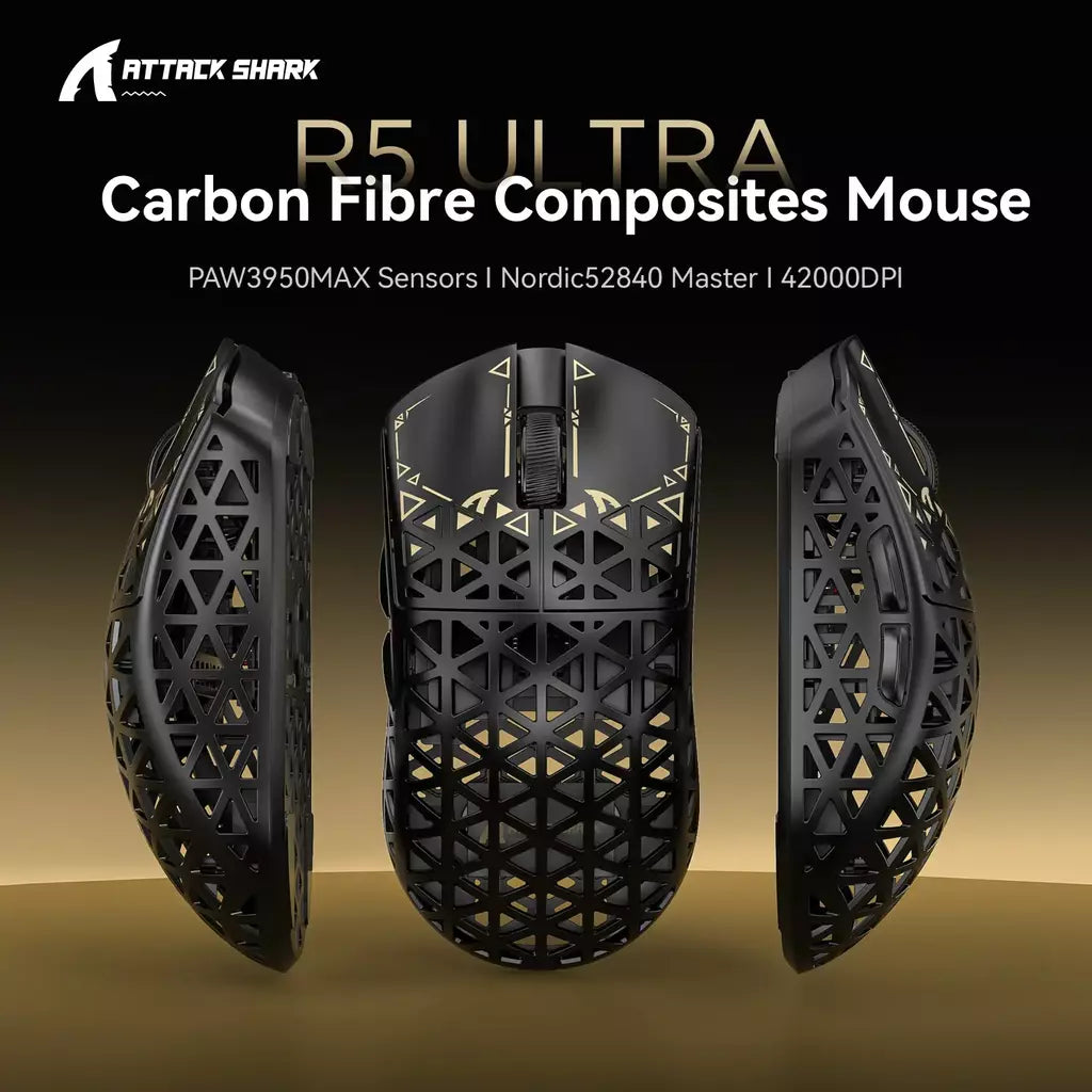 True Wireless 8K ATTACK SHARK R5 Ultra Gaming Mouse Composto de fibra de carbono ecológico, sensor PAW3950Max, controlador Nordic52840