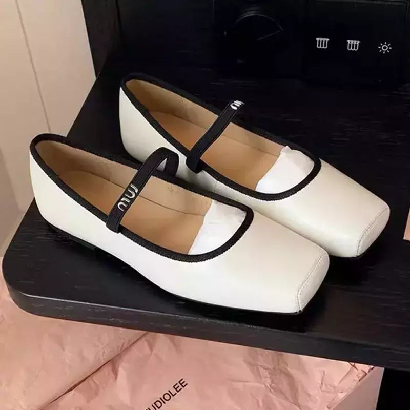 Sapatilhas de couro macio para mulheres, bombas de dedo quadrado, sapatos casuais, sapatos Mary Jane, escritório, trabalho, fina, moda feminina