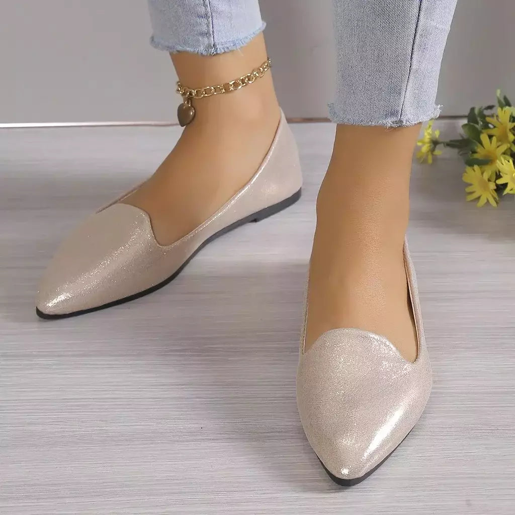 Mocassins deslizantes respiráveis para mulheres, sapatilhas rasas de balé elástico, fundo macio, sapatos de barco com dedo apontado, tamanho grande, 43, moda, 2024
