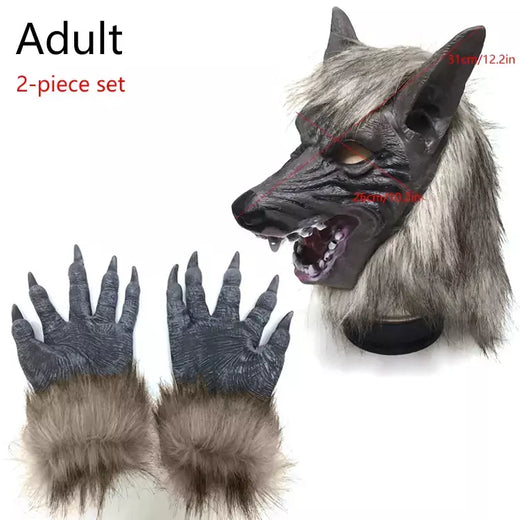 Halloween assustador lobo cosplay máscara de lobo lobisomem garras conjunto luvas terror diabo fantasia cocar desempenho adereços festa vestir-se