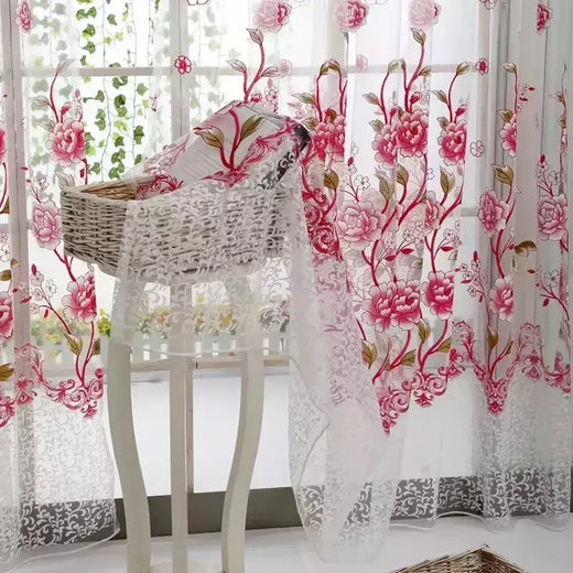Peony Tule Cortinas para Porta e Janela da Cozinha, Jacquard Sheer Voile, Cortinas de Fios, Sala e Quarto, 100x200cm, Y, 1PC