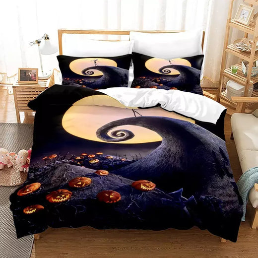 Nightmare Before Christmas Duvet Cover Set, Pillow Cover, Conjunto de cama, Jack e Sally, Crânio 3D, Roupa de cama, Decoração do quarto