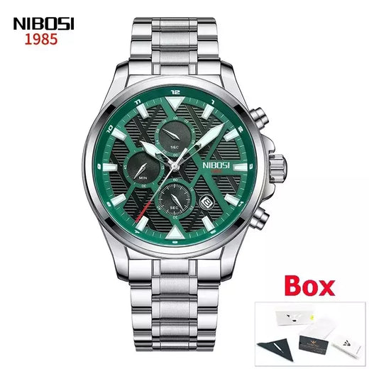 Nibosi moda masculina relógios de aço inoxidável quartzo cronógrafo relógio à prova dwaterproof água marca luxo relógio para homem relogio masculino
