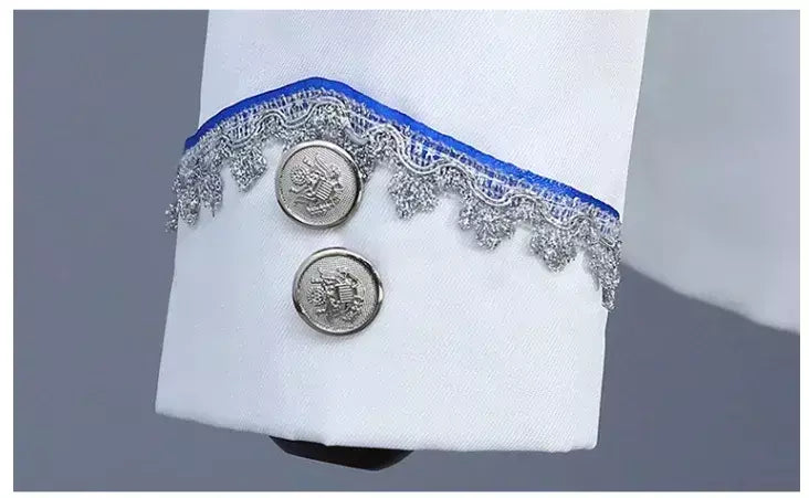 (Jaqueta e calça) masculino tribunal britânico banquete vestido emendado terno 2024 novo masculino festa de casamento prata borda de seda blazer e calças