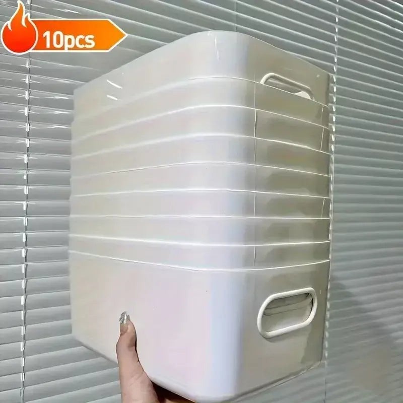 Conjunto de caixa de armazenamento empilhável de 5 peças, recipientes organizadores de plástico retangulares, duráveis, reutilizáveis, para cozinha, banheiro, itens essenciais para dormitório