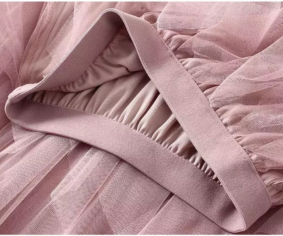TIGENA-Tutu saia comprida de tule para mulheres, cintura alta, saia plissada, malha, rosa, moda coreana, fofa, estética, feminina, senhora, 2023