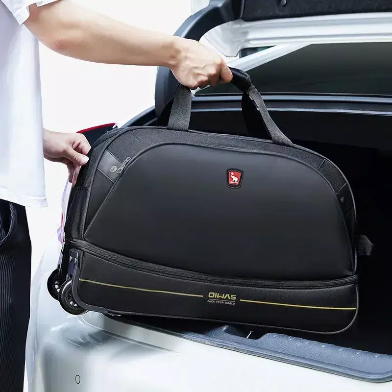 OIWAS-mochila masculina com carrinho, mala de rolamento dobrável, repelente de água, bagagem de mão com rodas, bolsa de mão, pacote de expansão de 56 litros