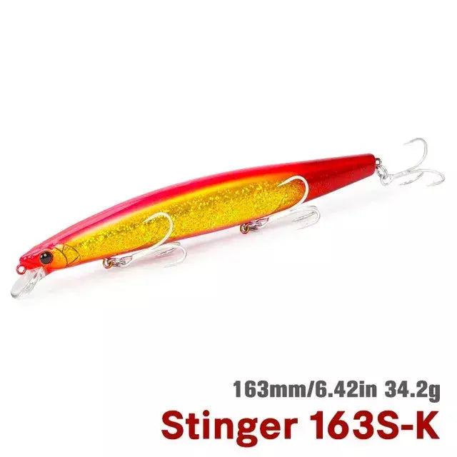 TSURIKNOYA-STINGER 163S-Ultra Long Casting Saltwater Sinking Minnow, Iscas de Pesca, Iscas Artificiais Duras para Robalo, 163mm, 34.2g