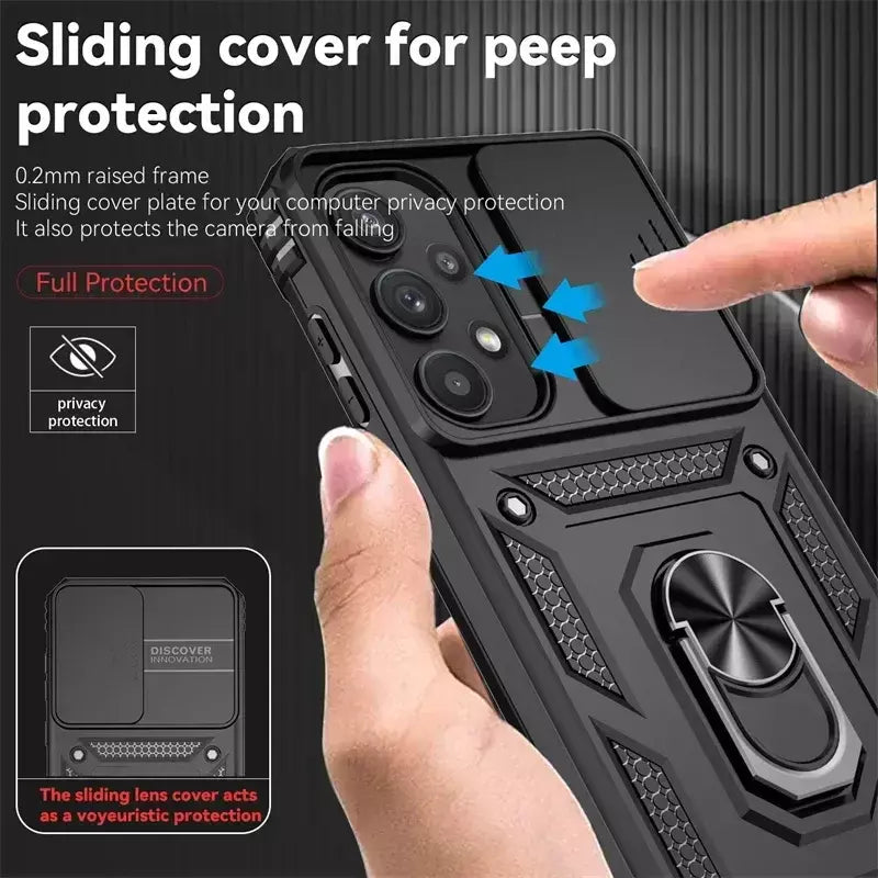 Para samsung galaxy a14 a24 a54 a34 a05 a05s a15 a35 a55 a26 a36 a56 caso anel titular à prova de choque coque lente proteger capa