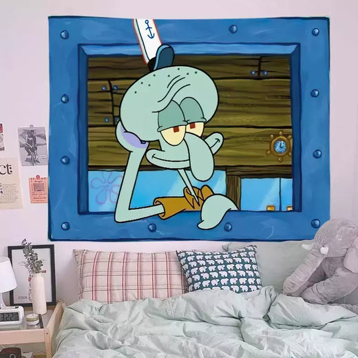 Lula Molusco Tentáculos Desenhos Animados Pano De Fundo, Tapeçaria Estética Quarto, Pendurado Na Parede, Decoração Do Quarto