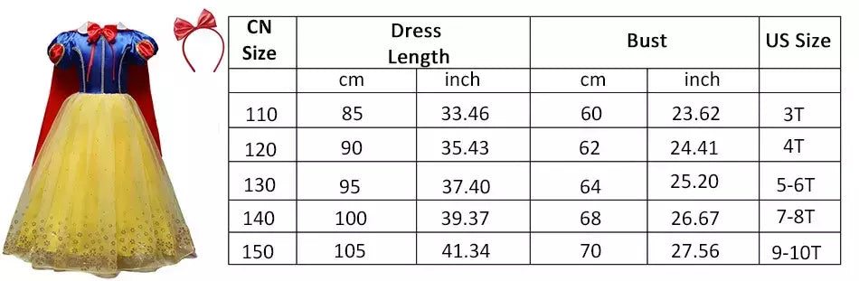 Menina belle neve branca vestido crianças natal elegante princesa traje bebê halloween disfarce cosplay festa fantasia 3-10 anos
