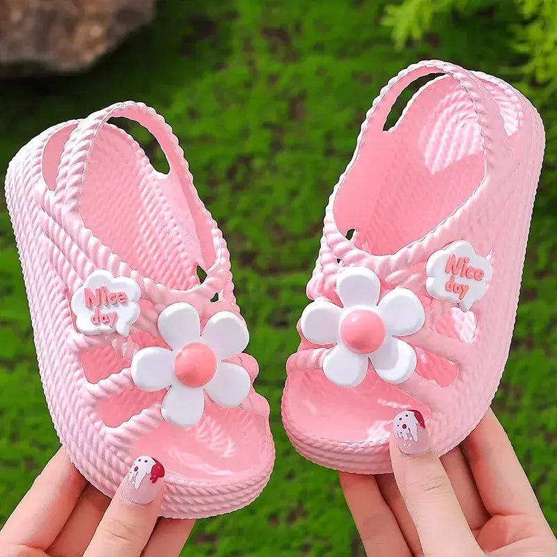 Sandálias para meninas verão nova moda princesa sapatos eva antiderrapante fundo macio flor indoor e outdoor sandálias infantis