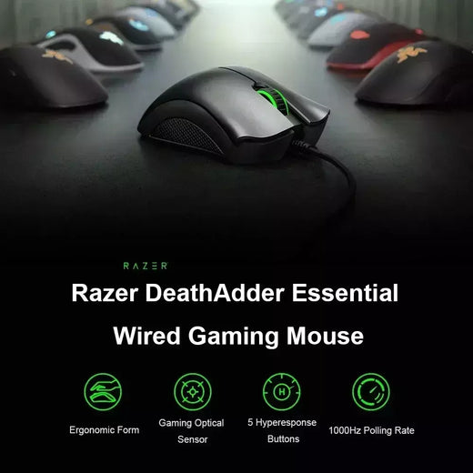 Razer-DeathAdder Essential Wired Gaming Mouse, 6400DPI, Sensor Óptico, 5 Botões Independentemente, Laptop, PC, Gamer, Original