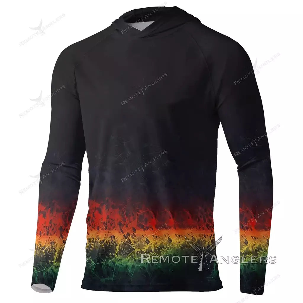 Camisa de pesca com capuz vermelho máscara roupas de pesca verão manga longa upf 50 secagem rápida respirável camisa proteção solar curto camiseta