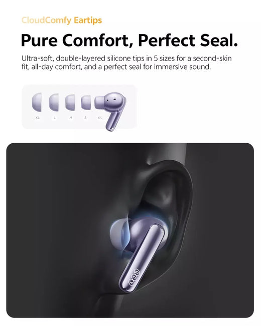 QCY MeloBuds N70 Fones de ouvido sem fio ANC Bluetooth 6.0 com cancelamento de ruído adaptativo LDAC, áudio de alta resolução, 6 microfones ENC, 50 horas de reprodução, carregamento sem fio, detecção intra-auricular