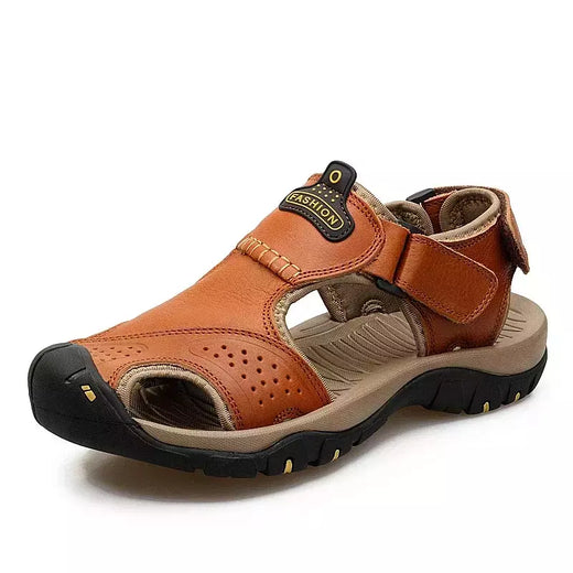 Sapatos masculinos casuais de couro genuíno, sandálias masculinas ao ar livre, sapatos romanos de praia, plus size 38-48, verão