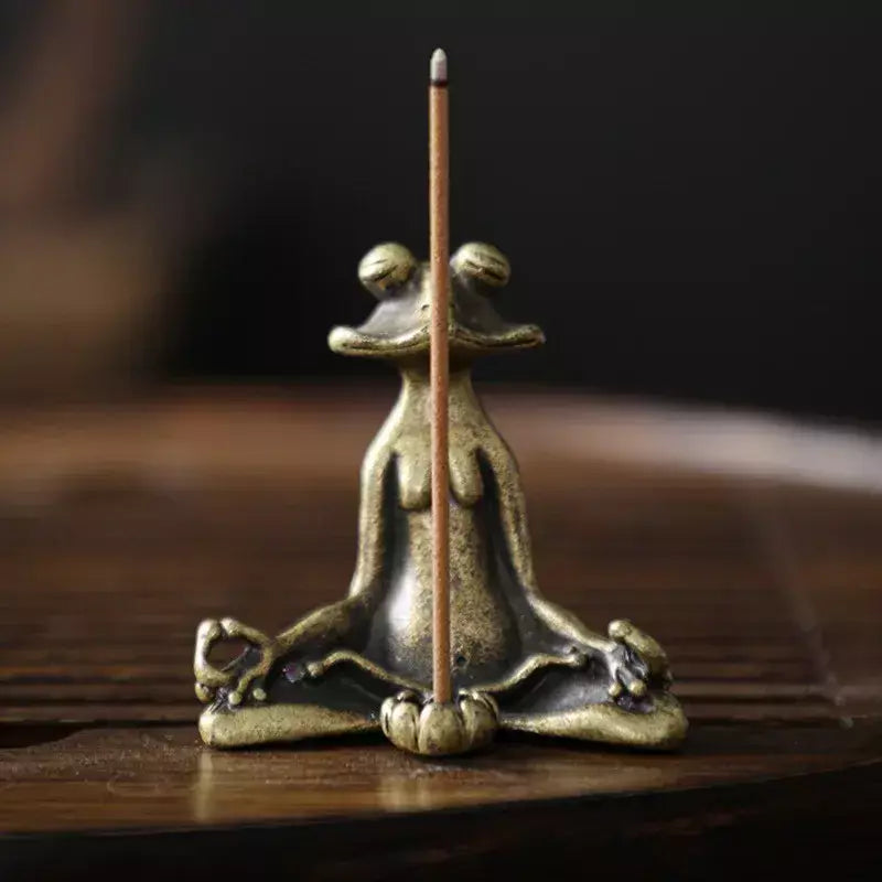 Antigo bronze meditação zen sapo estátua ornamento cobre escultura animal queimador de incenso casa decorações mesa chá animal estimação