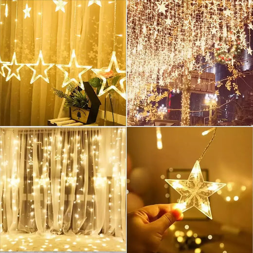 Impermeável LED Cortina String Fada Luz, Lâmpadas, Guirlanda, Piscando, Fada, Lua, Estrela, Ao ar livre, Jardim, Decoração de Natal, 220V, 3,5 m