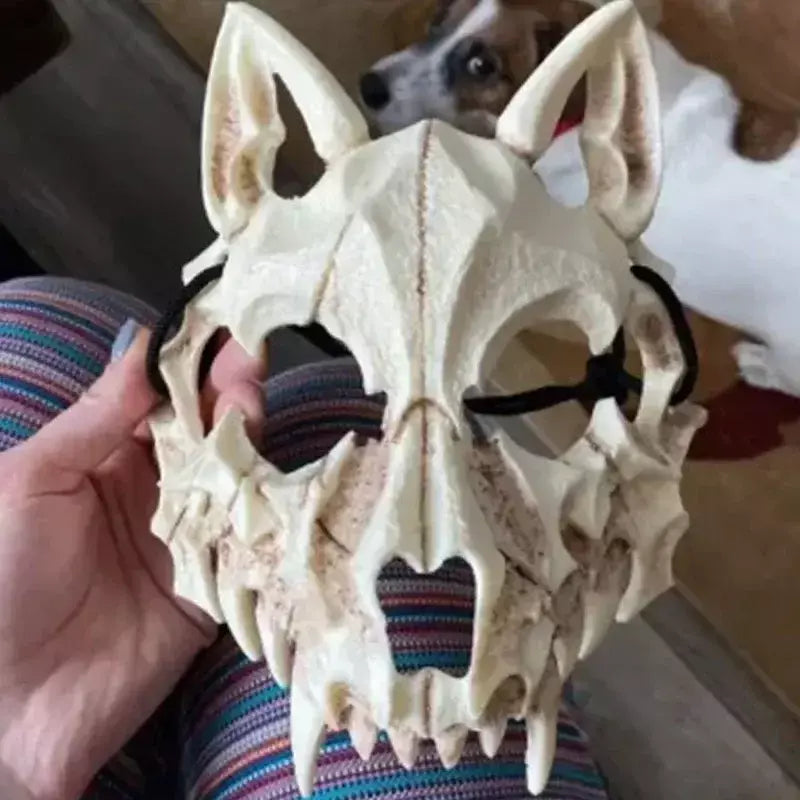Festa crânio máscara dentes longos demônio esqueleto meia máscara facial lobo dragão tigre houjuu nue máscara cosplay traje de halloween adereços