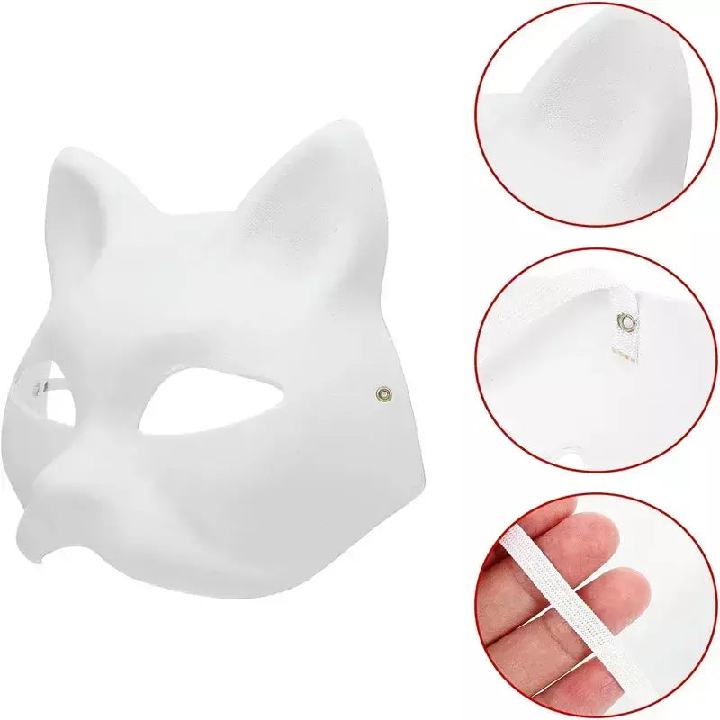 1-20 pçs máscara japonesa de papel em branco máscara halloween cosplay gato diy pintável meia máscara facial animal traje festa decoração artesanato prop