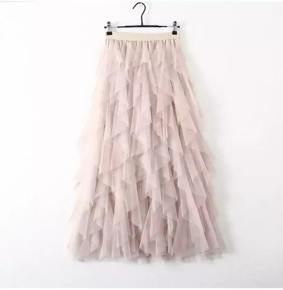 TIGENA-Tutu saia comprida de tule para mulheres, cintura alta, saia plissada, malha, rosa, moda coreana, fofa, estética, feminina, senhora, 2023