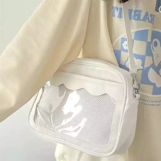 Japonês Harajuku Ita Bag para Mulheres, PU Transparente Bolso Itabag, Uniforme De Meninas Do Ensino Médio JK Crossbody Bolsa De Ombro, Bolsas