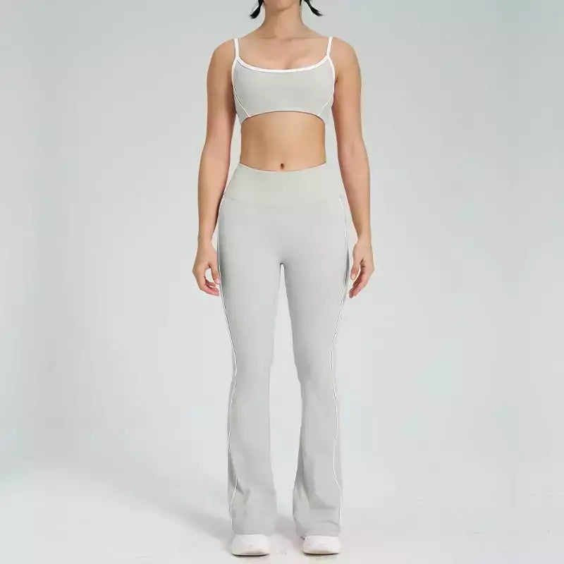 Terno de Yoga Patchwork de duas peças para mulheres, cintura alta Flare Leggings, roupas de treino Fitness Sportswear agasalho