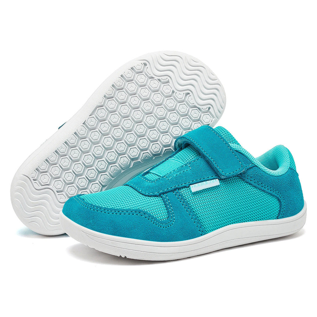Hobibear crianças dedo do pé largo sapatos descalços pouco/grande/criança gancho loop minimalista tênis malha de couro artificial sapatos leves