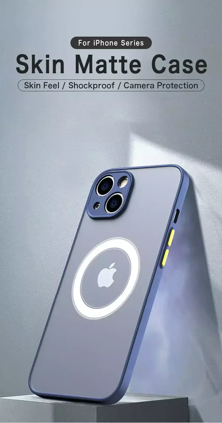 Luxo fosco armadura magnética para magsafe carga sem fio caso de telefone para iphone 17 pro max 16 15 14 plus 11 12 13 mini capa