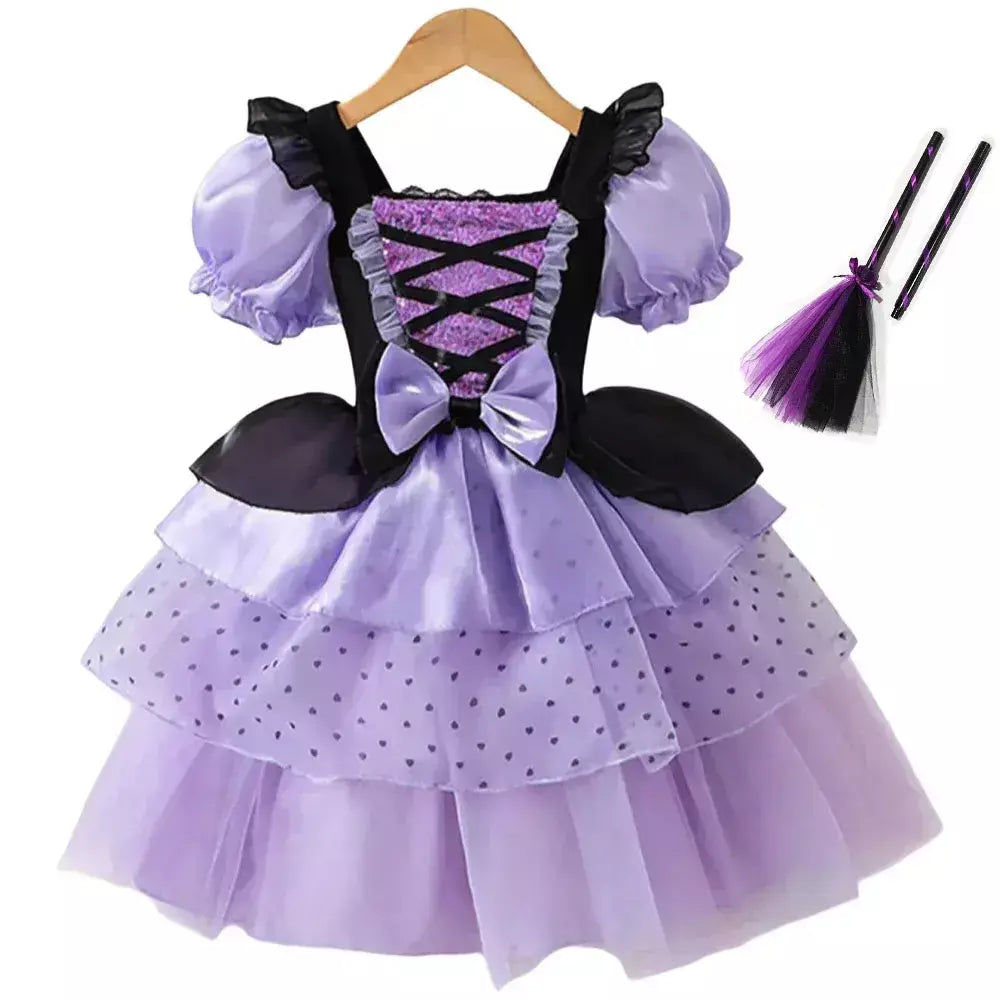 Vestido de menina de halloween vampiro vestido fofo para meninas crianças vestido de princesa roxo roupas legais lolita fantasia de festa de carnaval