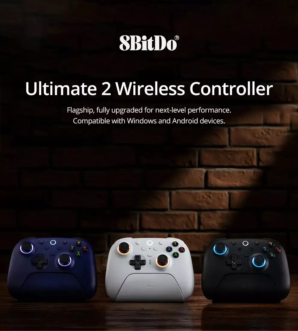 Controlador de jogos sem fio 8BitDo Ultimate 2 para PC e Android com joysticks TMR, gatilhos comutáveis, controle de movimento, 8 velocidades
