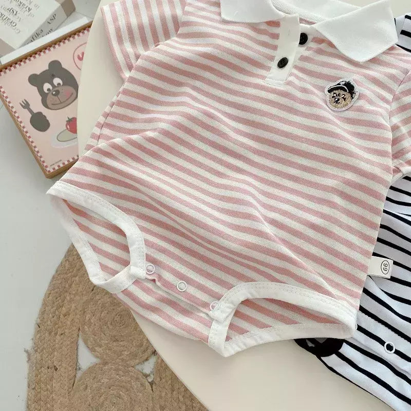 Macacão de Manga Curta Recém-nascido, Envoltório Triângulo, Bodysuit Peido, Macacão Turn Down, Roupas Infantis de Bebê, 0 a 18 Meses, Atacado, Verão