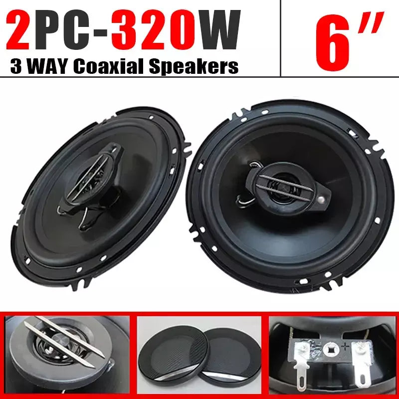 2 pçs 6 Polegada 320w 3 vias universal carro coaxial música estéreo gama completa hi-fi para carro caminhão porta alto-falantes sistema de som surround