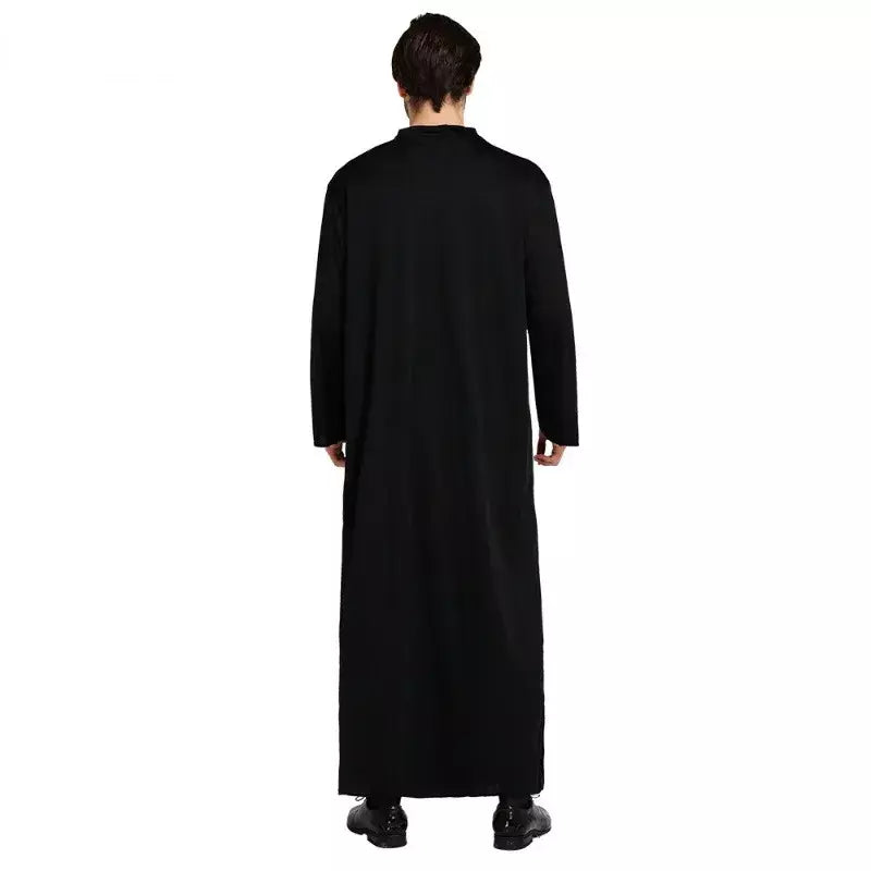Adultos todo preto robe padrinho role play traje com cruz pastor missionários traje de halloween desempenho palco