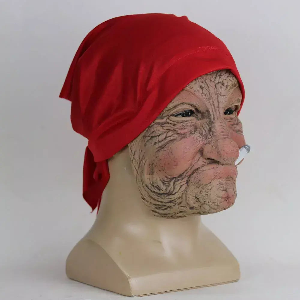 Engraçado fumar vovó velho nana máscara de látex senhora avó com rosto enrugado e lenço vermelho máscaras festa de halloween traje adereços