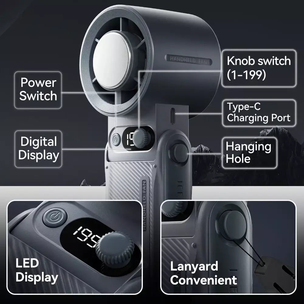 Novo ventilador portátil ao ar livre vento forte 199 engrenagem velocidade do vento led display digital turbo ajustável portátil portátil 8000mah