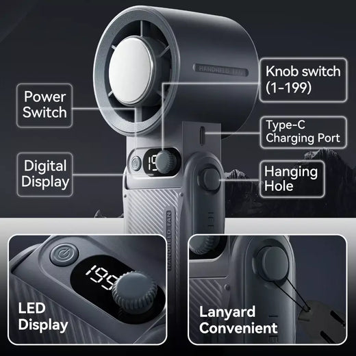 Novo ventilador portátil ao ar livre vento forte 199 engrenagem velocidade do vento led display digital turbo ajustável portátil portátil 8000mah