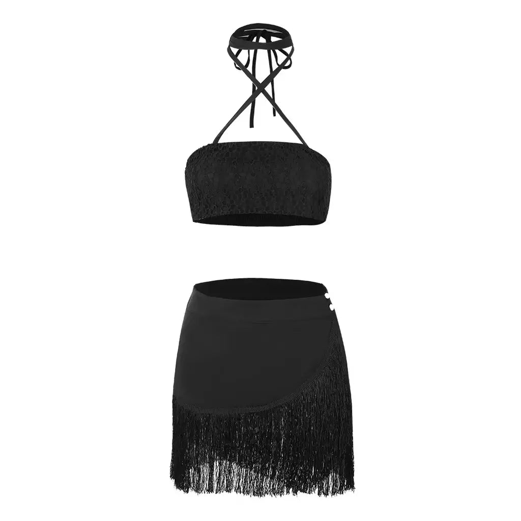 Conjunto sexy de biquíni feminino, sutiã de renda, mini saia, férias de praia, fato de banho feminino casual, 2 peças, verão