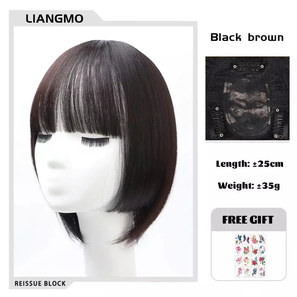 Lm fino 3d ar franja de cabelo em linha reta puro franja clipe em extensões de cabelo topper franja 3d invisível sem costura cabeça peruca de cabelo