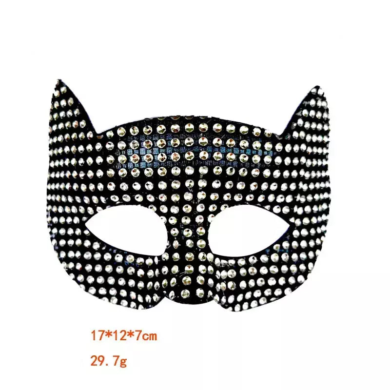 Máscaras de orelha de gato brilhantes cosplay festa de halloween acessórios de fantasia luvas longas sexy bling gatinho metade máscaras