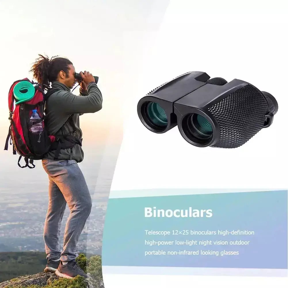 Binóculos 10x25 hd mini telescópio portátil bak4 fmc revestido telescópio ao ar livre observação de pássaros caça viagem acampamento bola jogo