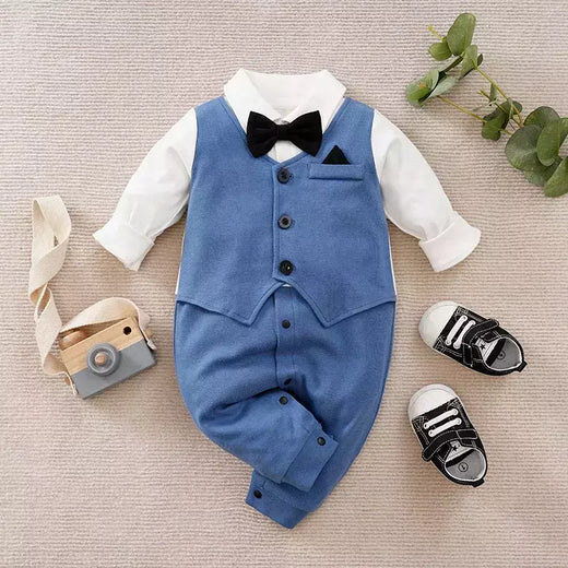 0-18m roupas para recém-nascidos cavalheiro bonito terno de festa formal algodão confortável macio primavera e outono manga comprida bodysuit do bebê