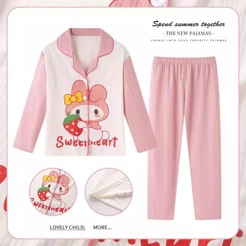 Sanrio cinnamoroll kuromi pochacco conjunto de pijamas infantis dos desenhos animados anime minha melodia manga curta pijamas bonito menino menina presentes
