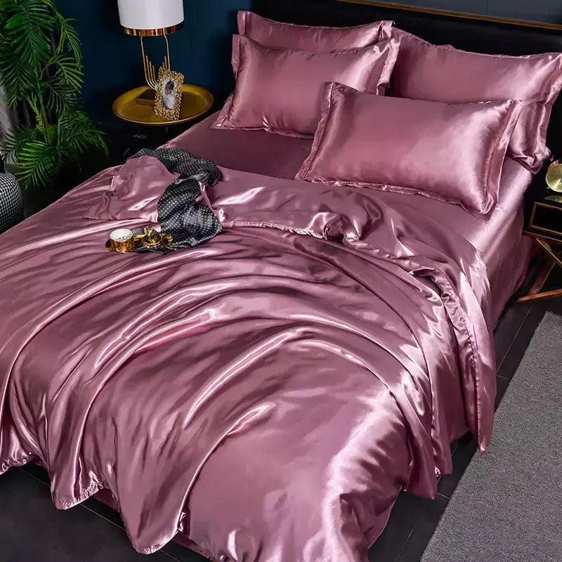 Conjunto de cama sedoso puro cetim, edredão de luxo, lençóis e fronha, cama queen e king size, cama de solteiro e casal