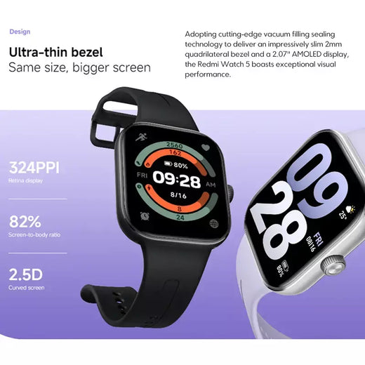 Xiaomi redmi watch 5 versão global 2.07 "60hz tela amoled embutida gnss bluetooth chamada mais de 150 modos esportivos 24 dias de vida útil da bateria