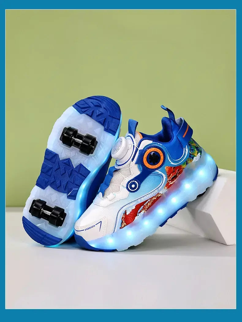 Crianças quatro rodas luminosa brilhante tênis preto rosa led luz rolo sapatos de skate crianças sapatos led meninos meninas carregamento usb