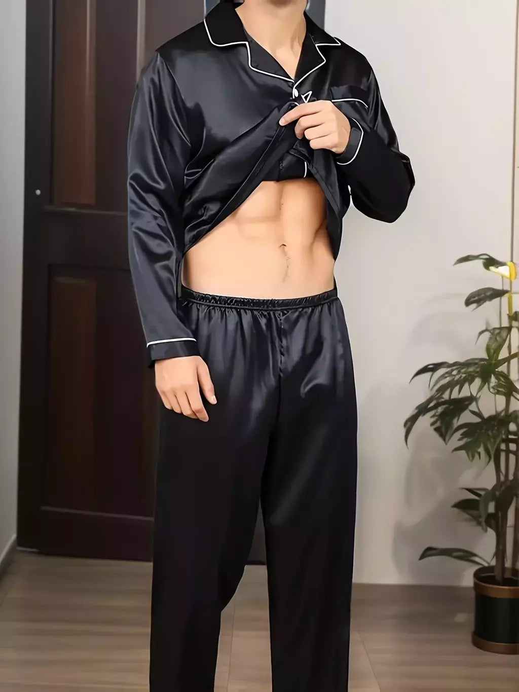 Conjuntos de pijama de seda manga comprida masculino, pijama de seda masculino, pijama de seda para casa, loungewear plus size, roupa de dormir, novo