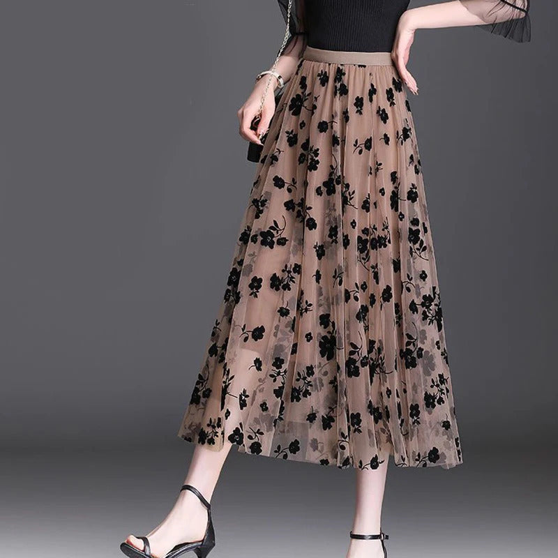 Saia coreana feminina de tule, saia midi solta, elegante feminina casual todas as saias de malha de fósforo, gancho de verão Fashion, nova